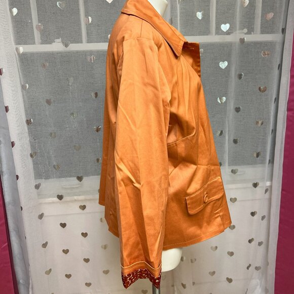#164 Chico's Orange Button-Down Dress Shirt Size 3 (16) - Picture 2 of 6